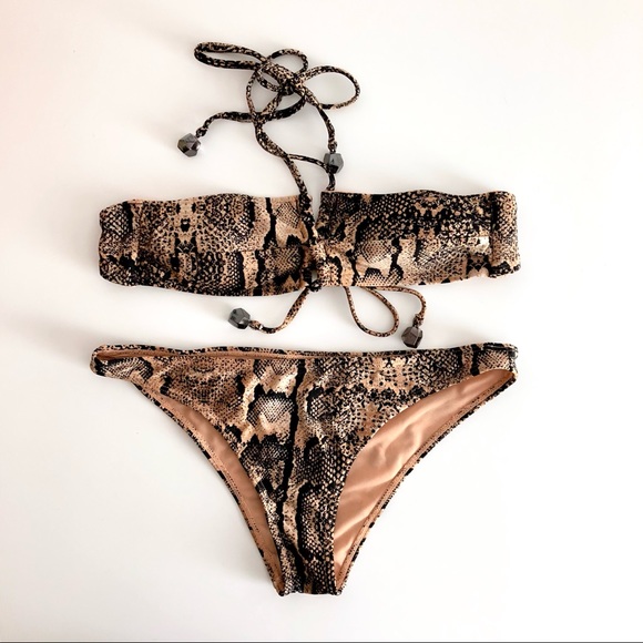 Tan Snake Print Bikini Set / Sz 4 Top Sz 6 Bottom - Picture 2 of 5